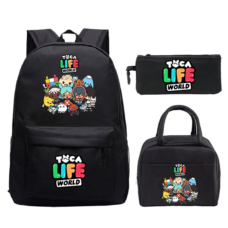 Toca Life World Print Backpack with Lunch Bag & Pencil Case 3pcs Set School Bag Lightweight Student Backpacks Boys Girls Bookbag
