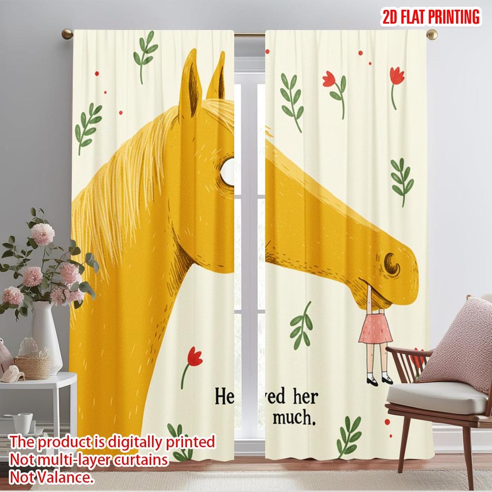 

2pcs 2D flat printing Party Curtains Horse Love Polyester Without Electricity Festive Wall Decor Perfect for Holiday 52.50×116.00 CM 2pcs