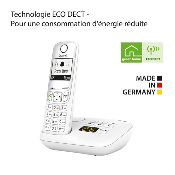 Pack téléphones - GIGASET - S30852-H2830-N152 - Écran rétroéclairé 34x37 mm - Blocage d'appels 32 numéros - Mains‑libres HD