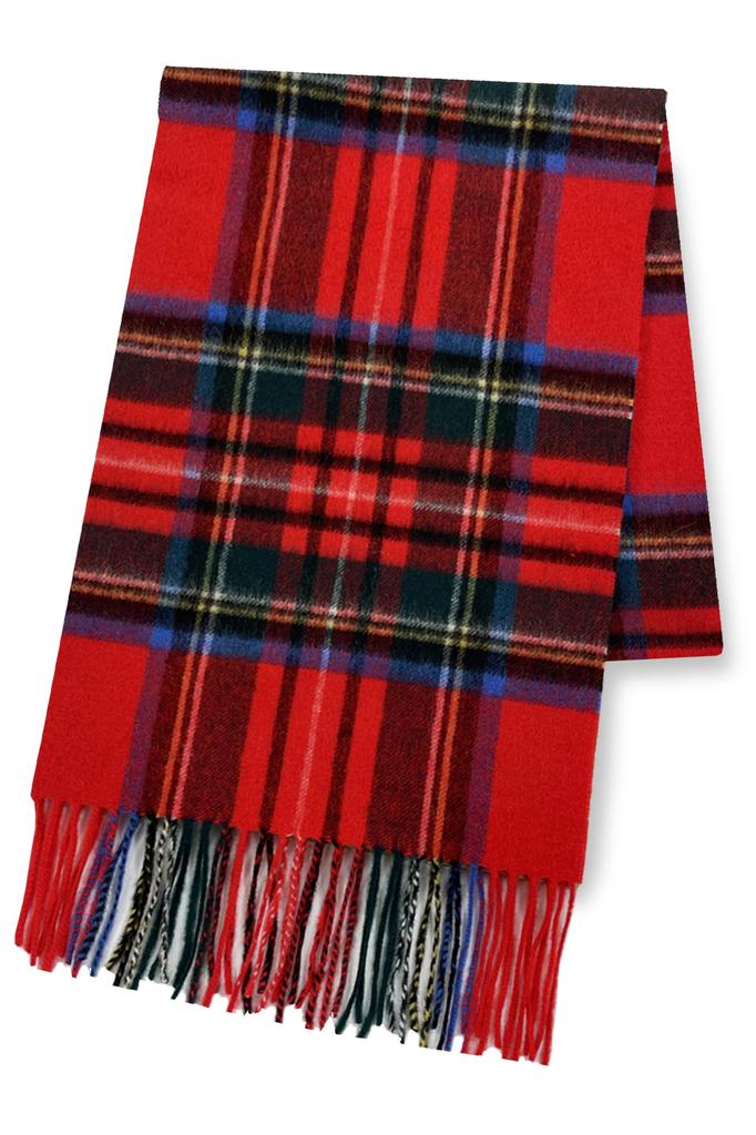 Vita Natur Cashmere Blend Wool Scarf X Check Pattern 95% Wool, 5% (Unisex) (190cm 30cm) (Royal Stewart)