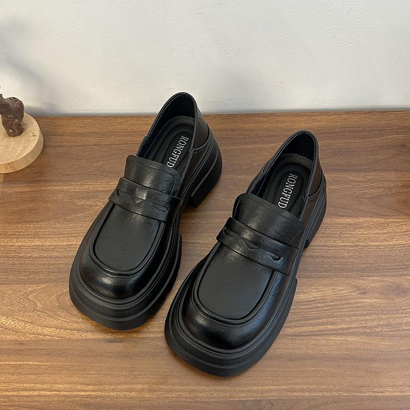 Loafers women's 2025 autumn new fashion versatile square head retro platform British style small leather shoes versatile single shoes