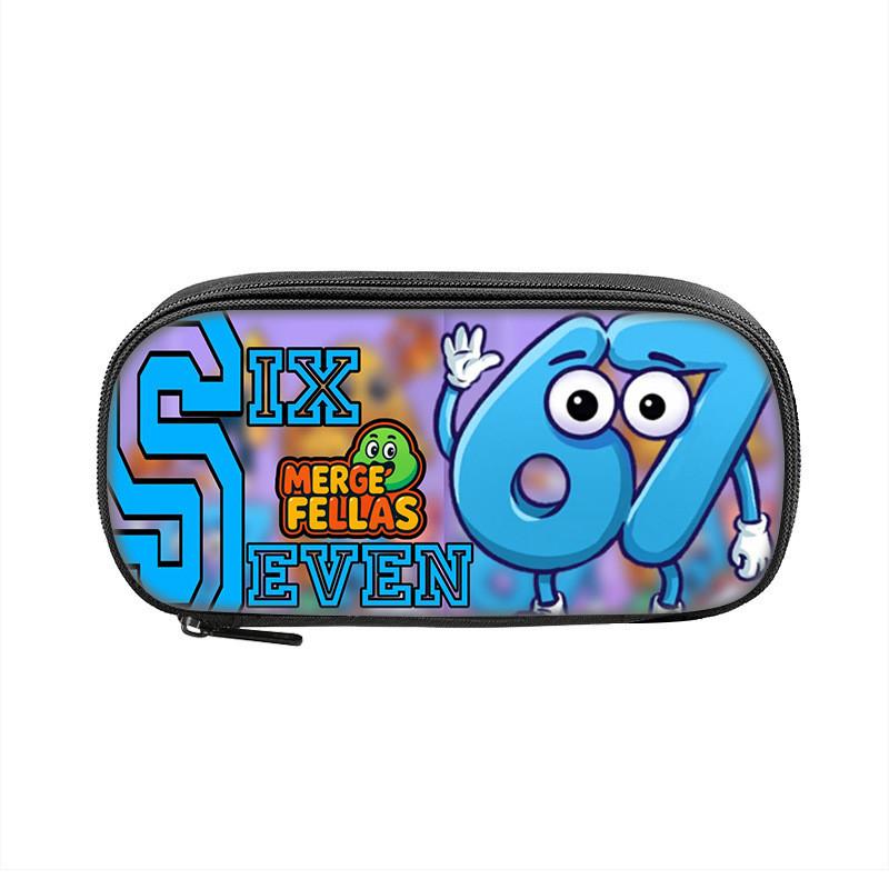 Six Seven Printed Pattern Nylon Pencil Case For Students With Compact Storage And Casual Style