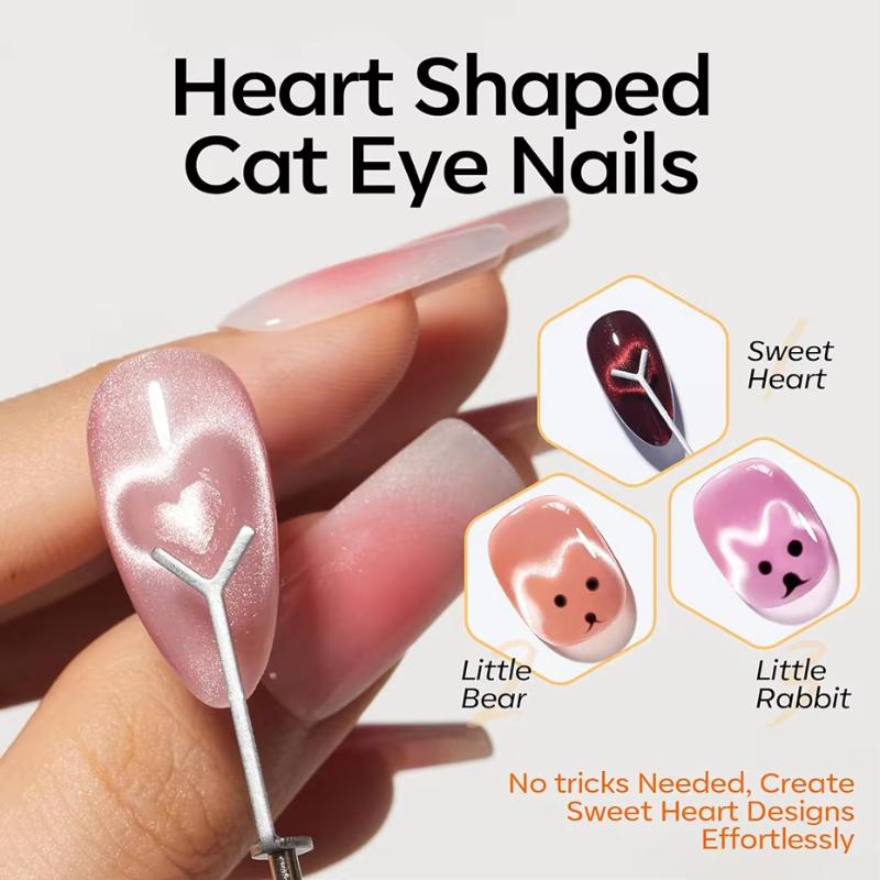 6Pcs Cat Eye Nail Magnet Tool Set, French Tips Cat Eye Heart Magnets Nail Magnet Stick Cat Eye Gel Polish Magnets Tools Manicure onesize