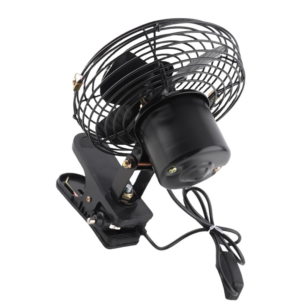 8in Car Cooling Fan Cigar Lighter Powered Black Quiet Metal Clip On Fan for Car Truck SUV RV Boat Bus DC12V