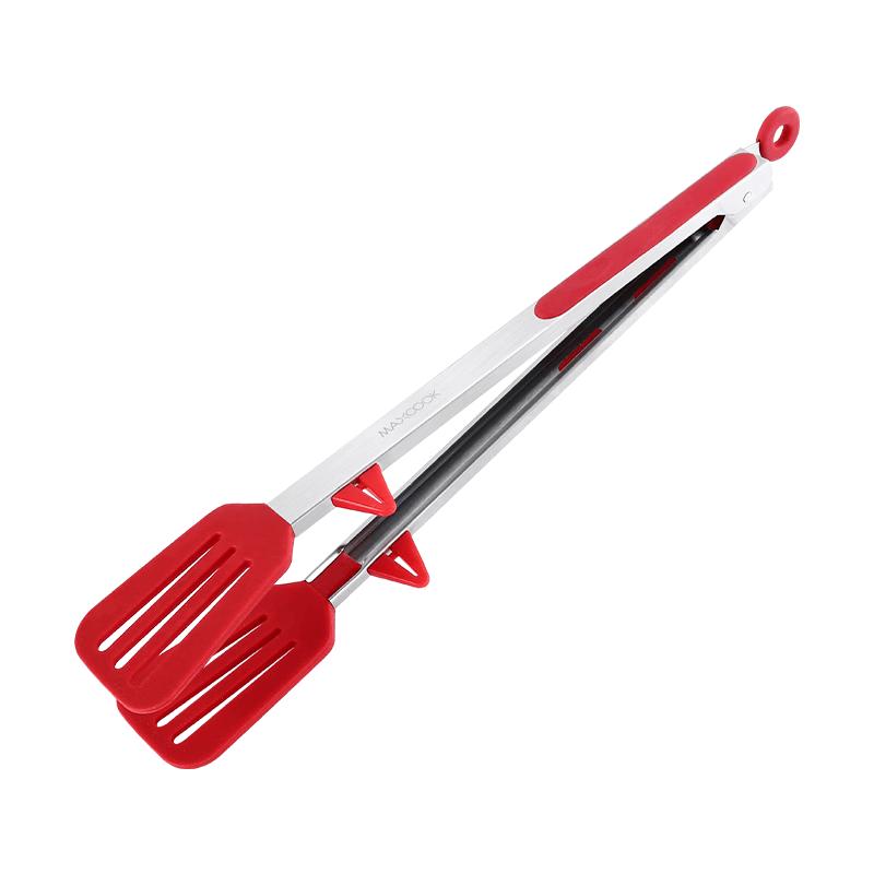 MAXCOOK 14-inch Extended Stainless Steel Silicone Food Tongs with Stand