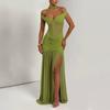 European and American style sexy tube top halter dress fashion temperament mesh pleated split hip wrap dress
