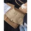 Khaki double-button denim shorts for women, summer new high-waisted slim-fitting and thin hip-wrapped hot pants