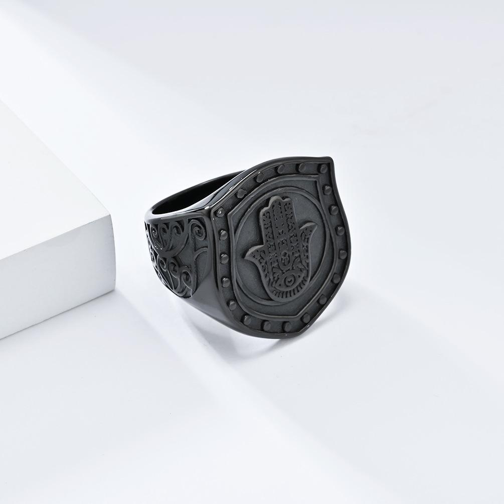 Vintage Hand of Fatima Stainless Steel Ring for Mens Hip Hop Masculine Faith Finger Ring Boys Jewelry Accessorie