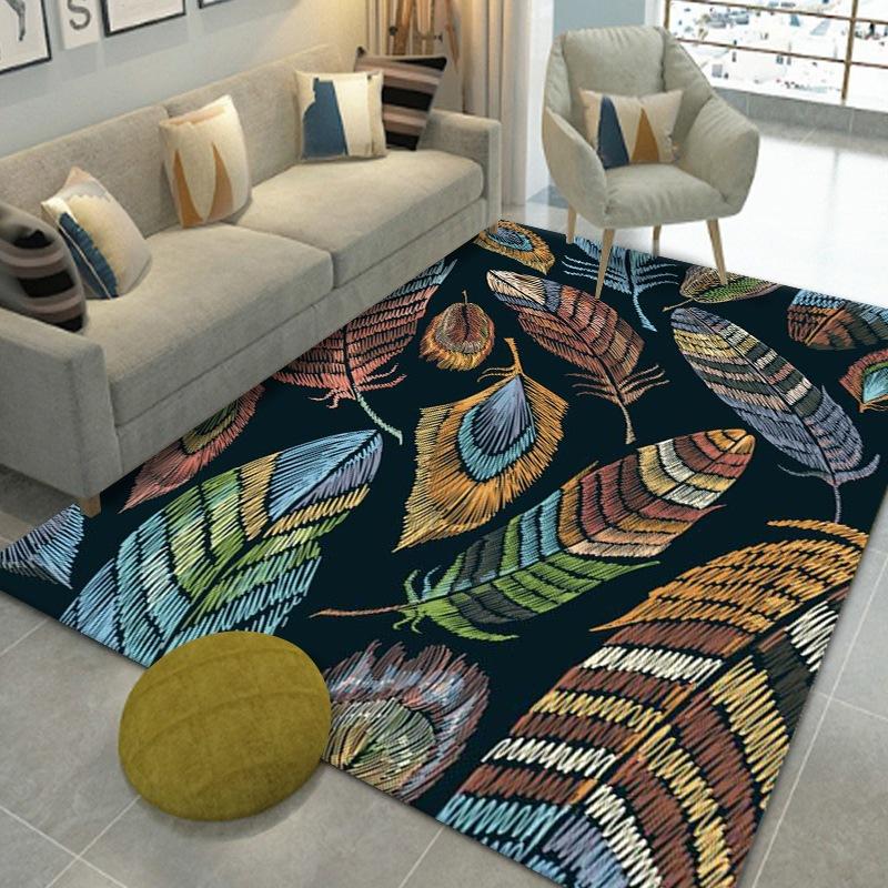 

Household Large Carpet for Living Room Modern Geometric Feather Floor Mat Coffee Table Sofa Bedroom Bedside Area Rug Home Decor 40x60cm 16x24inch