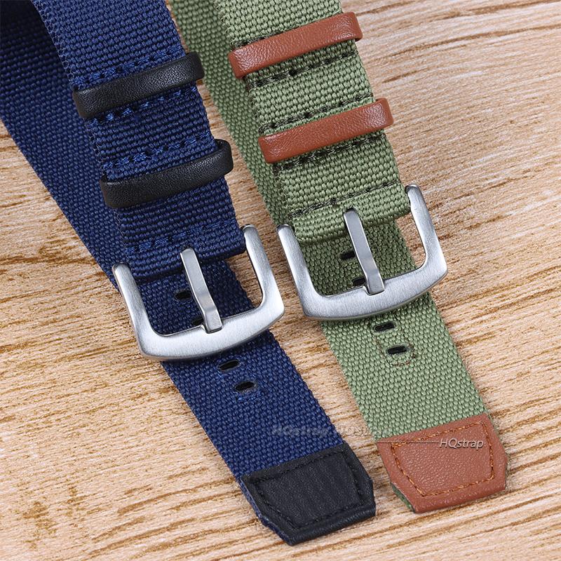 20mm 22mm Nylon Genuine Leather Strap for Khaki Field Watch Green Black Grey Replacement Wristband Men Outdoor Sport Watchband