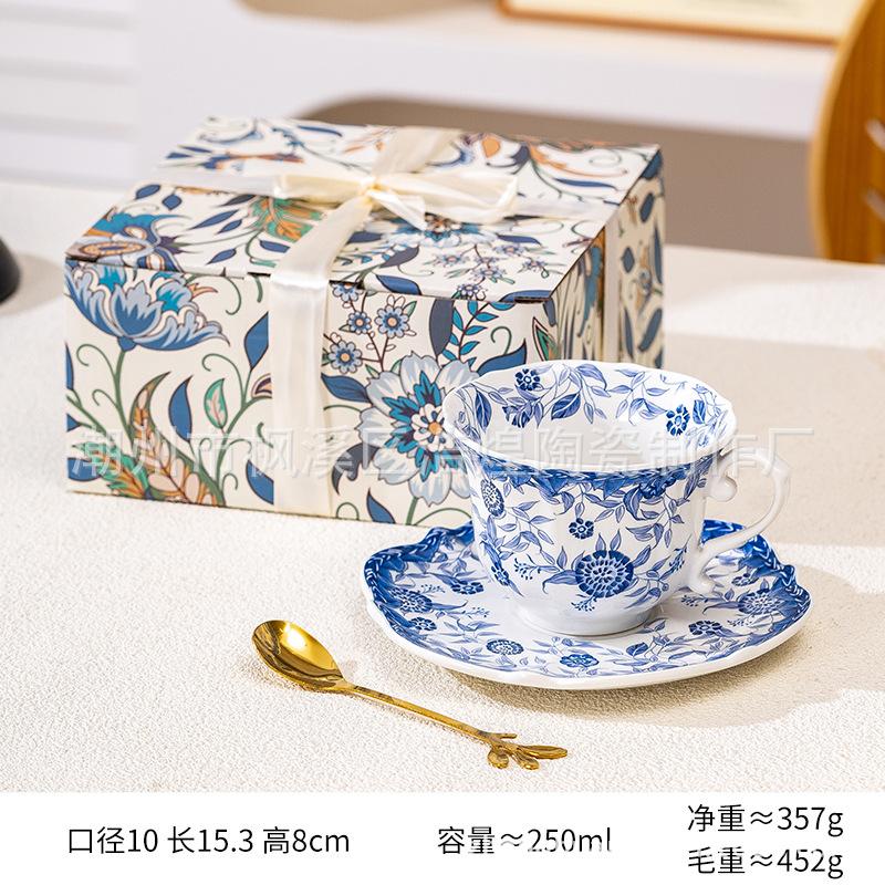 Retro Ceramic Blue And White Coffee Cup Set Ceramic High-End Exquisite Enamel Color Afternoon Tea Cup Light Luxury High