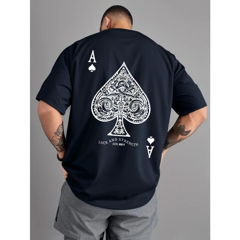 

European sizes Men s Ace of Spades (Spade A) Logo Print T-Shirt - Black Casual Short Sleeve Round Neck Tee with Iconic Poker Card Design 4XL чорний