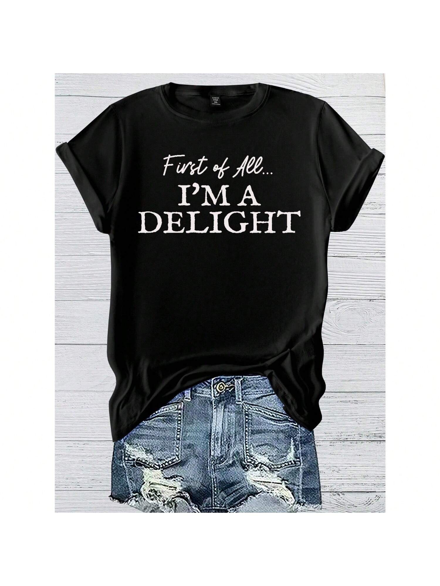 LUNE Plus Size Round Neck Short Sleeve Slogan Graphic Summer T-Shirt S разноцветный