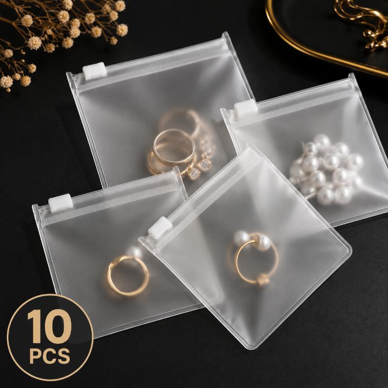 10 Pcs Pvc Frosted Zipper Bags Reusable Jewelry Packaging Pouches Diy Earring Necklace Bracelet Storage Organizer