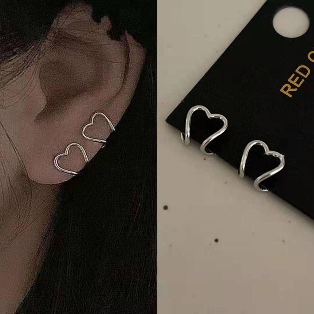 1pc Non-piercing No-Piercing Earrings Y2K Silver Heart Ear Clip Hollow Heart Clip Earrings  Gift