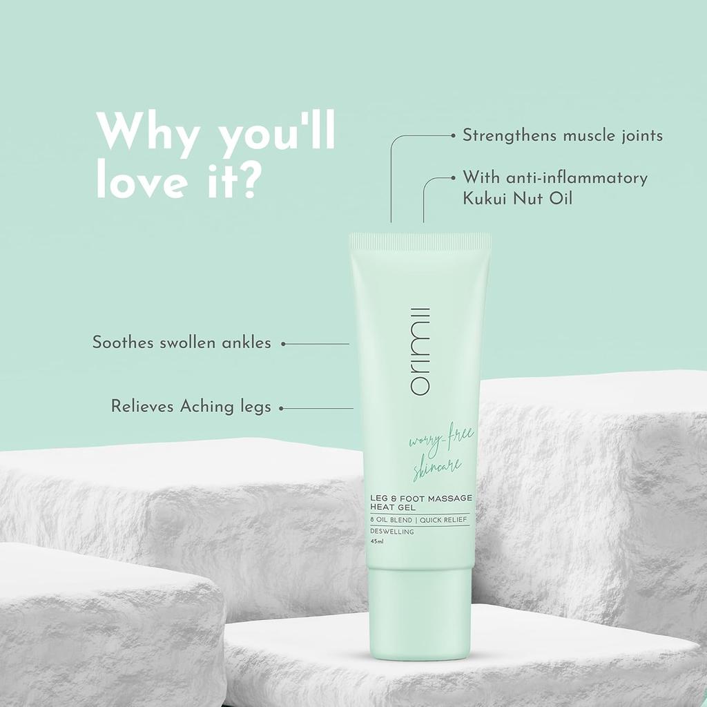 Orimii Bein- und Fußmassagegel 45 ml, 1er-Pack | Schnell einziehender Gelbalsam zur Linderung von Schmerzen und geschwollenen Knöcheln