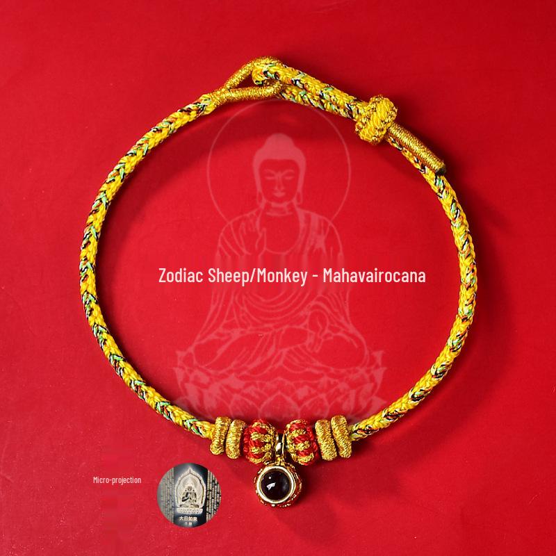 2026 Year of the Horse Zodiac Red String Bracelet with Micro-Carved Buddha Projection and Eight Guardian Deities