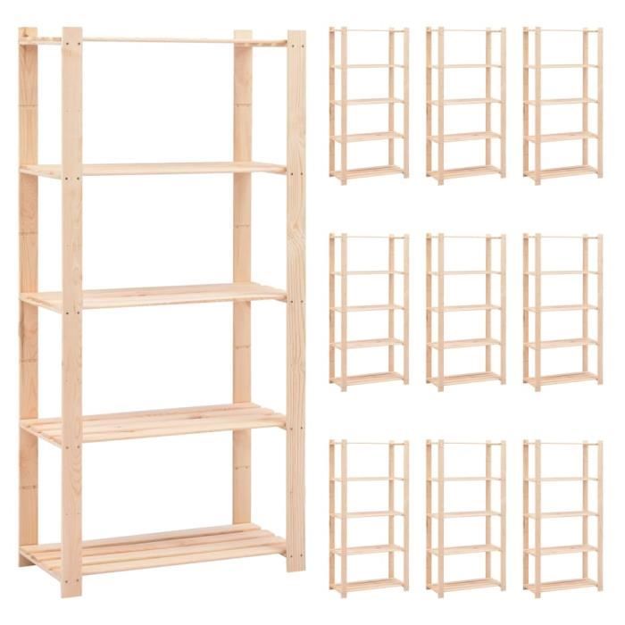 VidaXL 5-Tier Storage Shelves 10pcs 80x38x170 Cm Pine 250 Kg