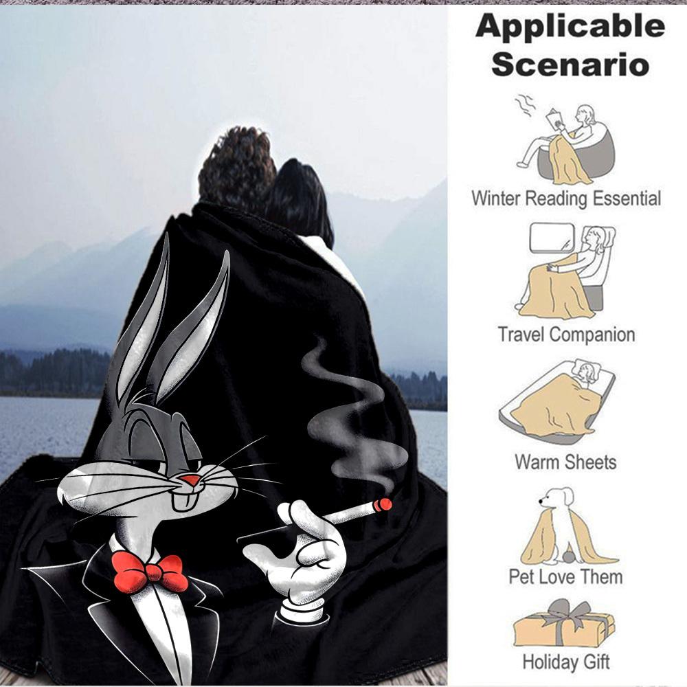 1pc Bugs Bunny Flannel Throw Blanket Lightweight Soft Warm All Season Blanket for Sofa, Bed, Travel,L1028086