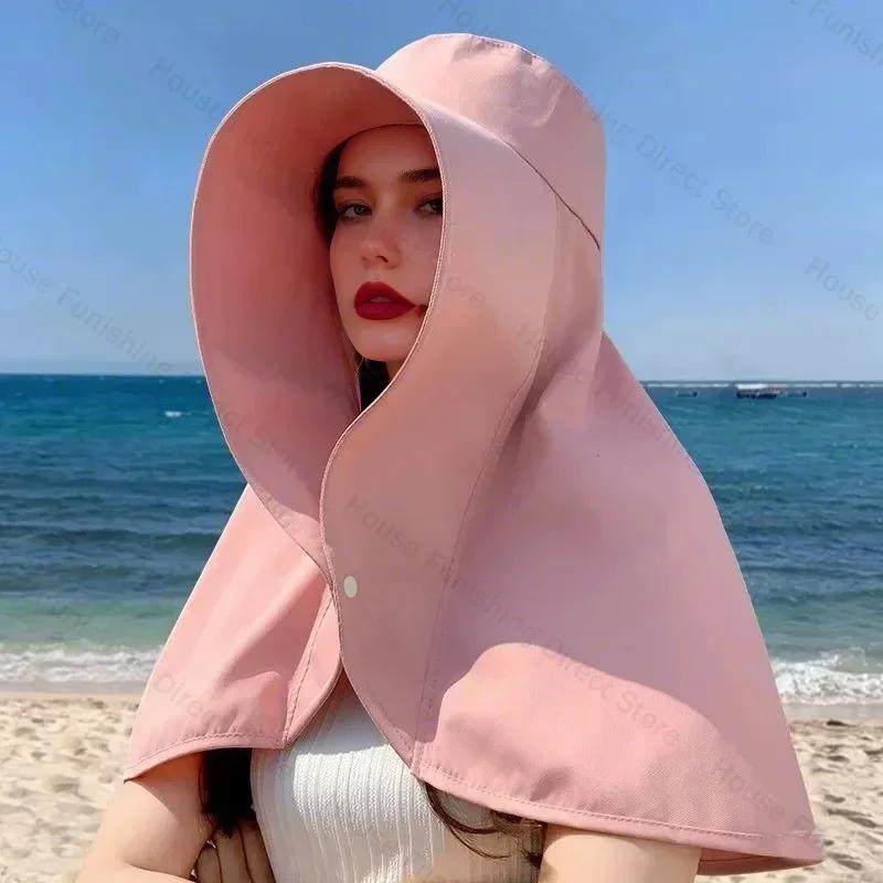 Full Face Sun Protection Hat Outdoor Women Summer Sunshade Visor Big Hat with Neck Protection Shawl for Fishing Hiking Hat