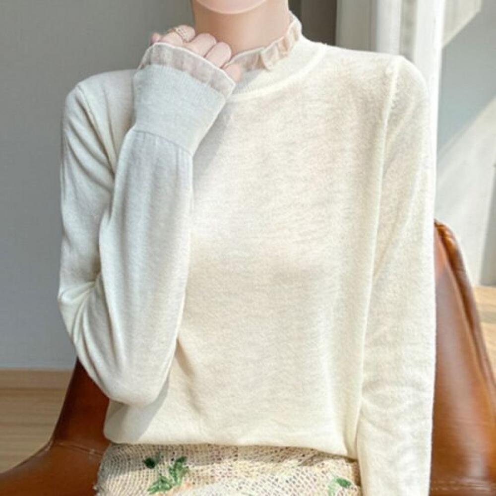 Navava Simple Daily Frill Long Sleeve KniT T shirT Nk2312