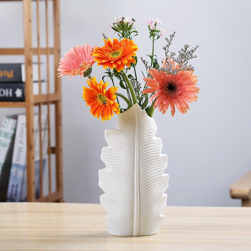 Nordic White Unglazed Ceramic Vase - Decorative Fake Flower Holder for Home and Living Room