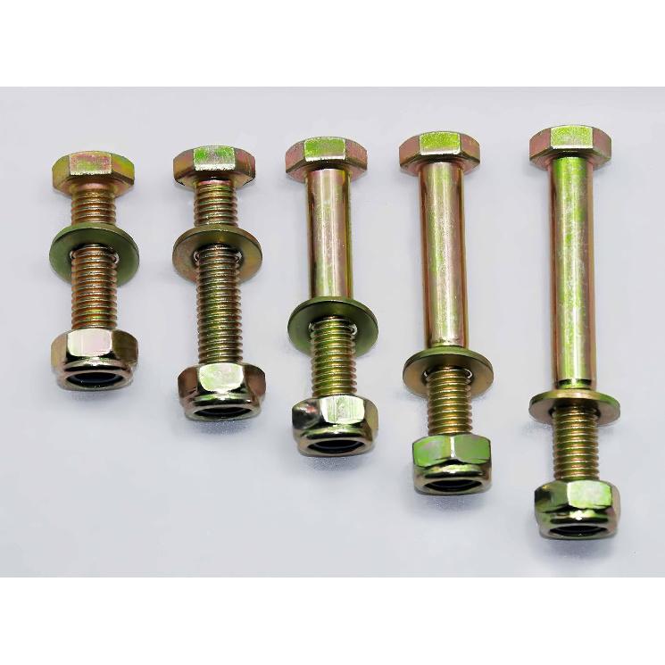 M10 x 40mm Hex Head Bolt by Color Galvanization with Nylon Lock nut and Flat Washer Assortment Kit,Alloy Steel,Grade 8.8.(10pcs Pack)