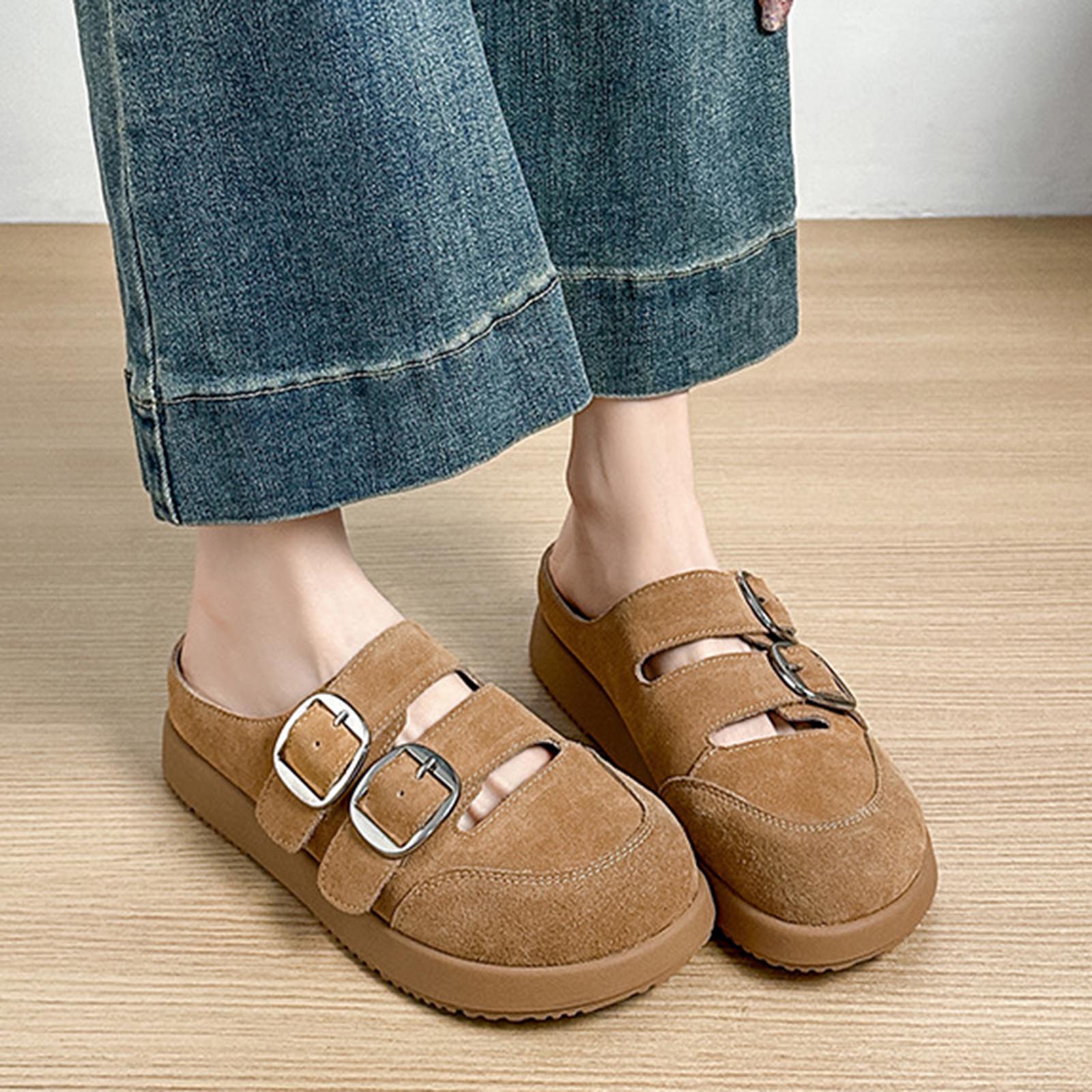 

Women S Suede Clogs Leather Mules Cork Footbed Sandals Potato Shoes Soft Clog Slippers Sandalias Femininas SandáLia Feminina 43 жовтий