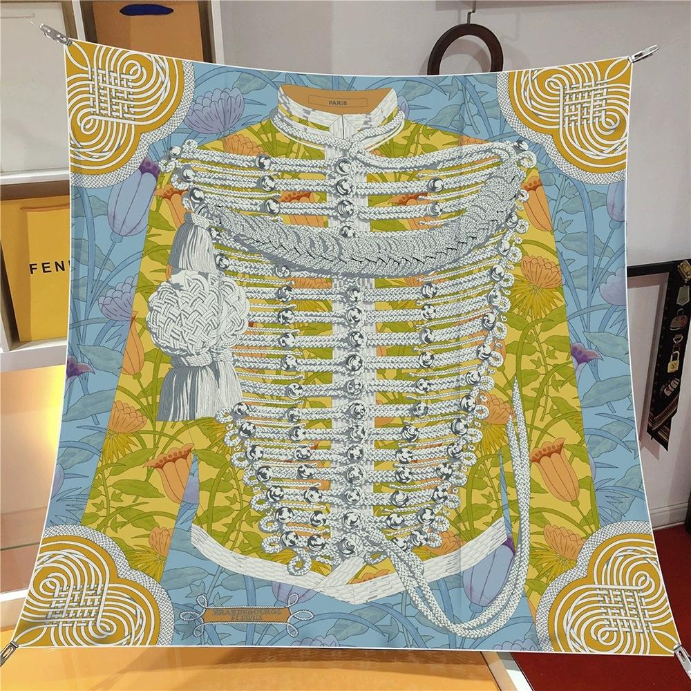 

90cm Decorative Rope Print Twill Silk Scarf Shawl Luxury Square Scarves Women Colorful Hijabs Neckerchief Head Scarves 90x90cm