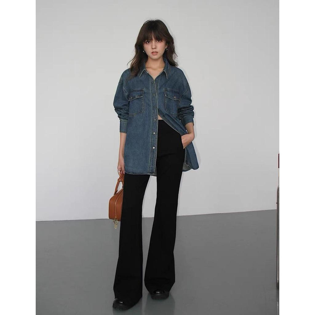 Unisex Vintage American Retro Blue Denim Shirt Jacket 2025 - Long Sleeve, Suitable for Spring, Autumn, and Winter