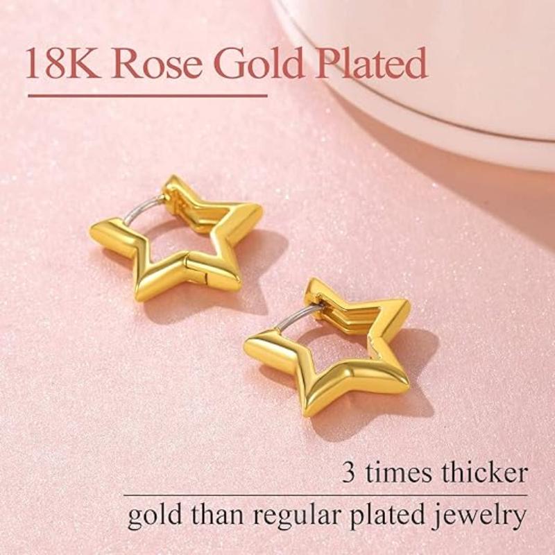 Hypoallergenic Starlike Earrings 18K Gold Plated Star Shape Hoop Earrings for Women Star Ear Buckle Minimalist Jewelry