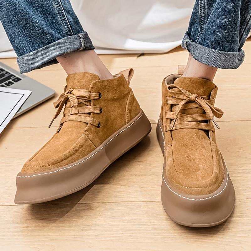 High Top Sneakers Men Winter Boots Fashion Casual Nubuck Breathable Height Increased Flat Platform Board Shoes Brown Black