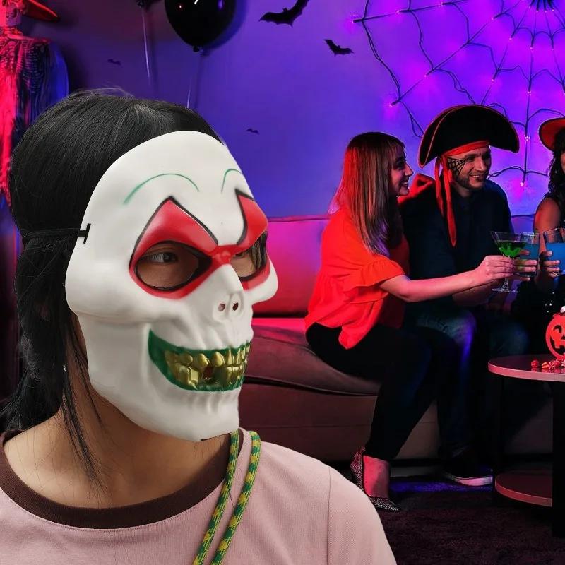 2025 New Joker Full Face Mask Funny Big Gold Teeth Smiling Face Mask Cool Boy Headgear Halloween Cosplay Props