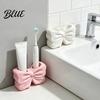 Sweet Style Bathroom Decor 3D Printed Bow Toothbrush Holder Adhesive Cup with Dual Holes for Household Wash Accessory & Toothpaste Cute Organizer