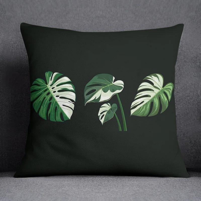 Tropical Green Plant Leaf Print Pattern Home Office Bedroom Sofa Car Decoration Throw Pillow Pillowcase 45 * 45cm
