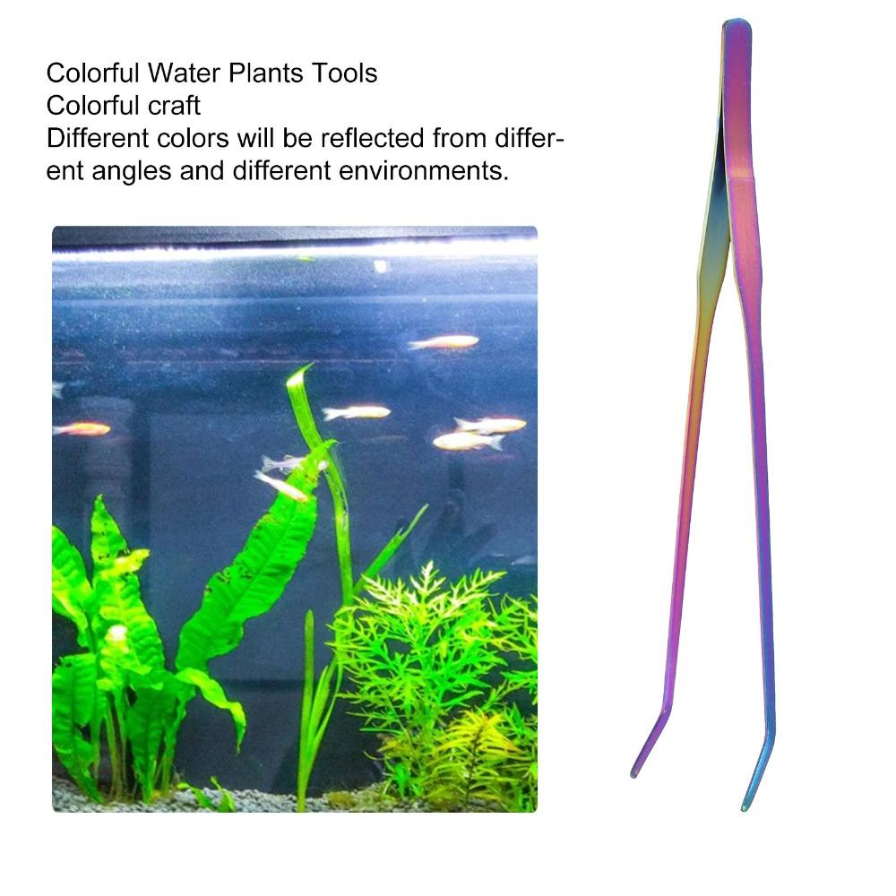 Stainless Steel Aquarium Tweezers 27cm Length Curved Design Fish Tank Tweezers Long Tweezers Rainbow Planted Tongs