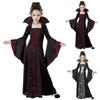 Witch Dress: Medieval Retro Lace-up with Stand-up Collar & Flare Sleeves for Kids' Halloween