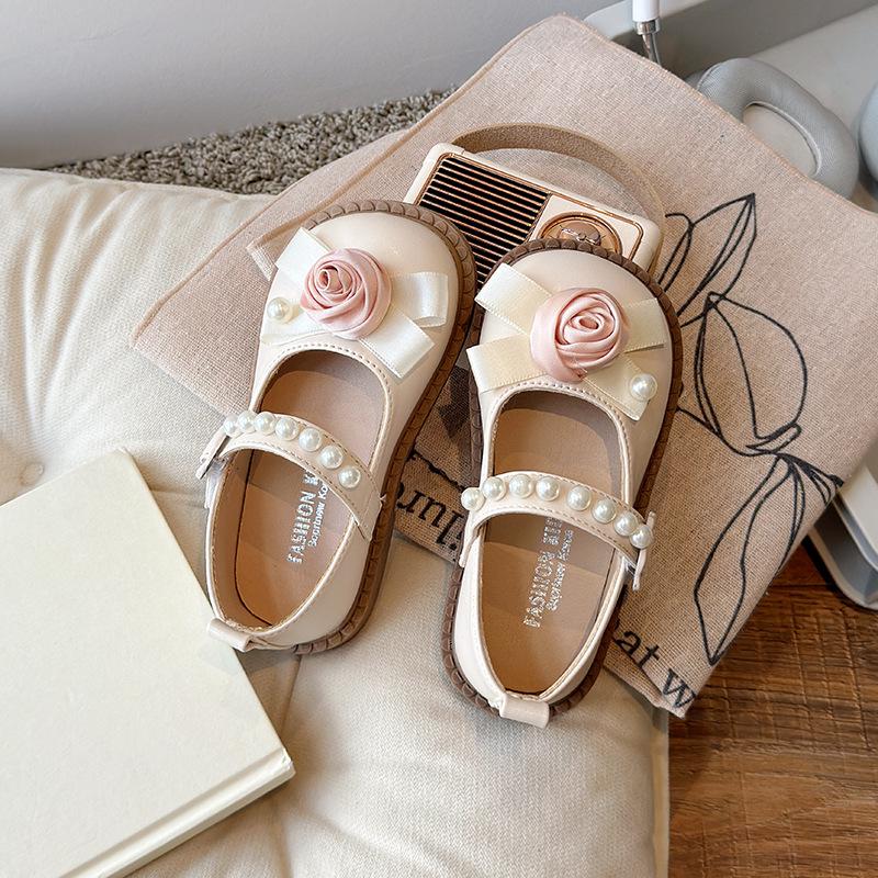 Girls' Round-Toe Floral Leather Shoes, 2026 Spring/Autumn Collection, Versatile Korean Style, Fashionable Princess Shoes for Little Girls
