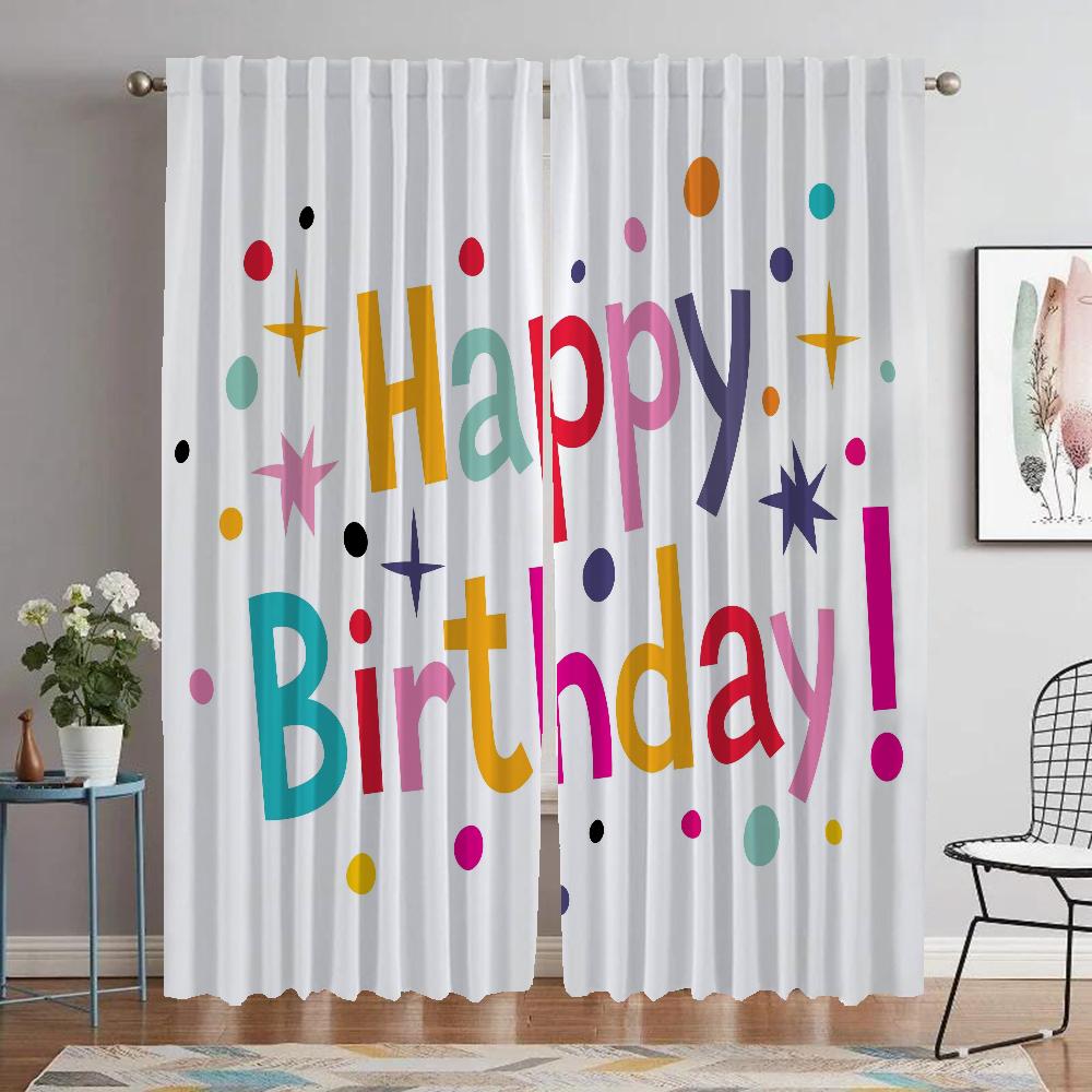 Happy Birthday Partition Home Interior Curtains for Living Room Blackout Curtain Tulle for Bedroom Halloween Decoration Shades