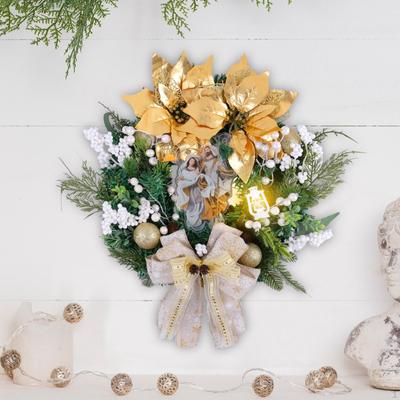 Wieniec Bożonarodzeniowy Świecący Jezus Boże Narodzenie Przednia strona domu Farmhouse Girlanda świąteczna na