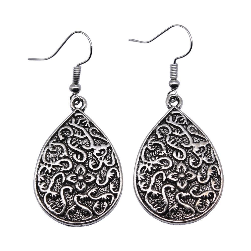 Filigree Teardrop Dangle Earrings Vintage Boho Leaf Drop Earrings For Women Ethnic Retro Jewelry
