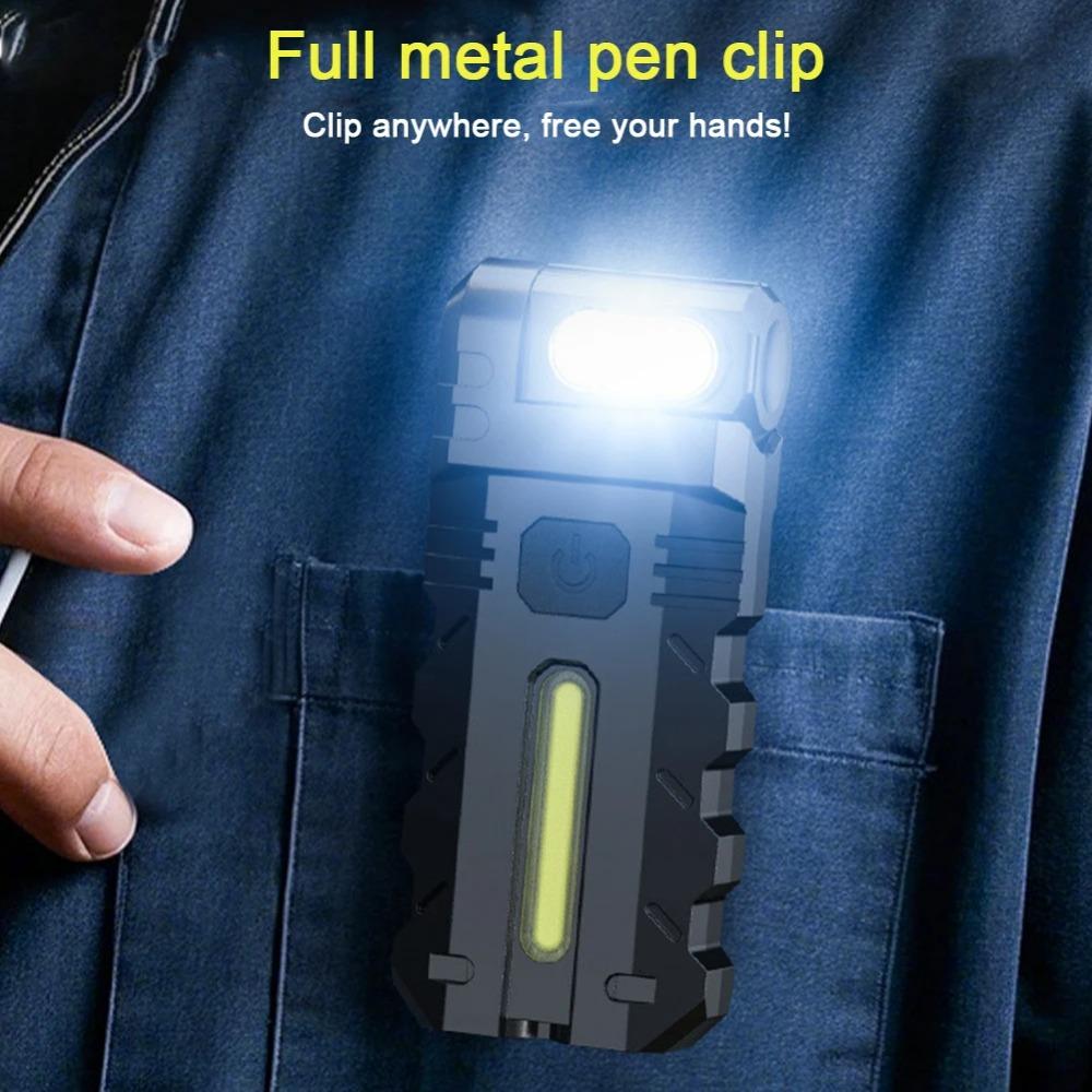Pocket LED Flashlight Multifunctional Outdoor Torch USB-C Rechargeable Camping Work Light Powerful Lantern Emergency Lamp