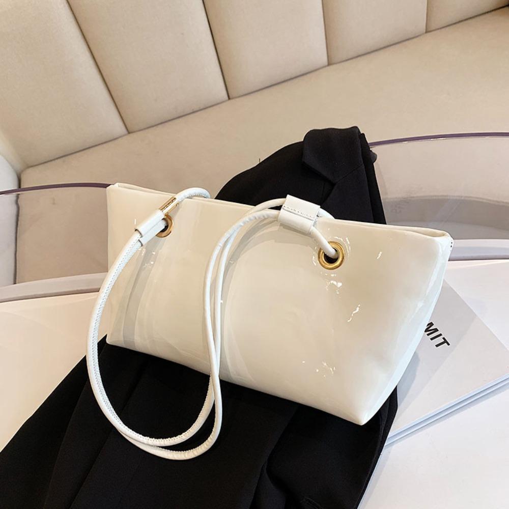 Large Capacity Patent Leather Shoulder Bag Smooth Commuting Tote Bag  Daily