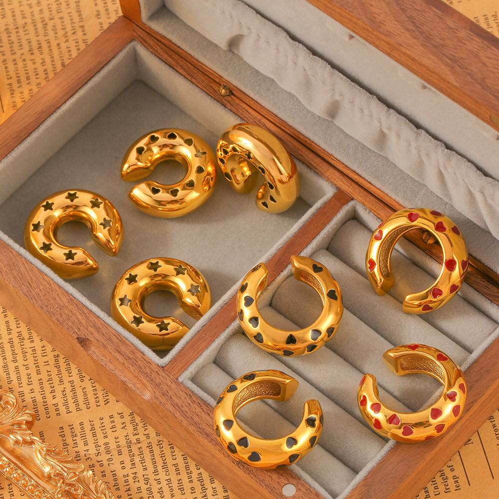 New Geometric Hollow C-Shaped Hollow Ear Clips Titanium Steel Plated 18K Gold Dripping Oil Smooth Design Earrings Versatile Jewelry Women