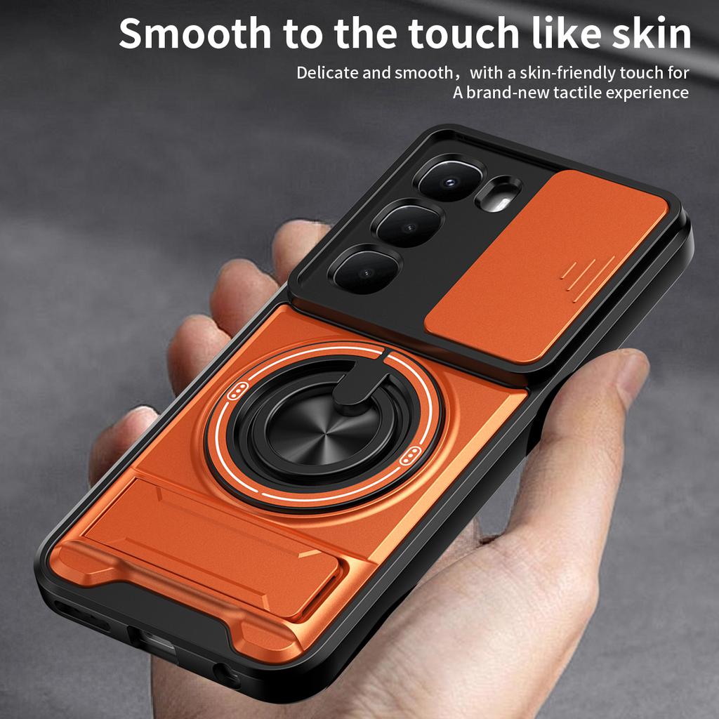 For Infinix Hot 60 Pro 4G Magnetic Case Ring Holder Foldable Kickstand TPU PC Phone Cover with Camera Lens Slider