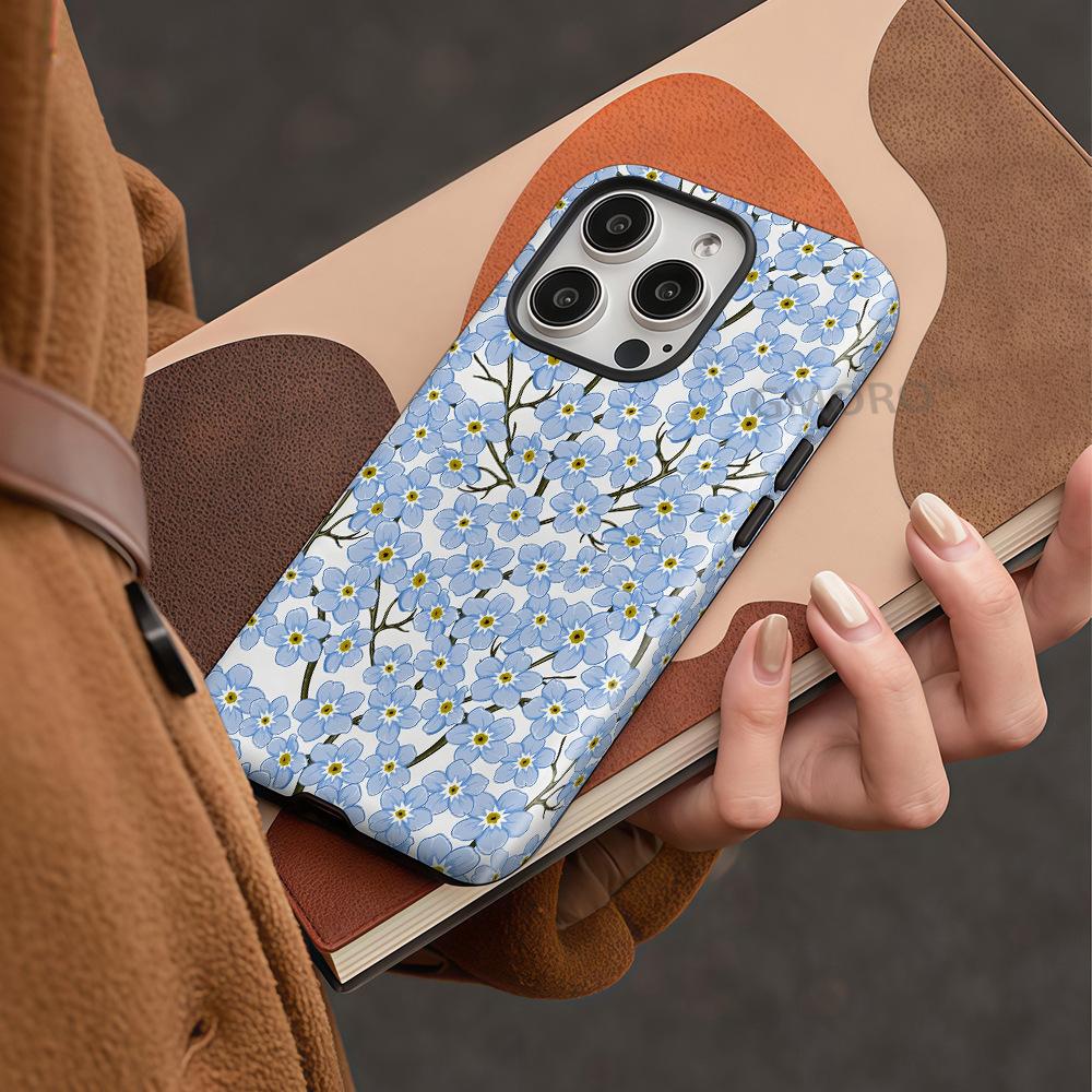 Foreign Trade for Blue Floral Magnetic Mobile Phone Shell iPhone Full Series To Map Processing Apple 17PM Protective Cover