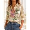 Dames Botanische Print Satijnen Blouse Lange Mouw Knopen Casual Kantoor Werk Tops Elegante Mode Grote Maten S-3XL Modern