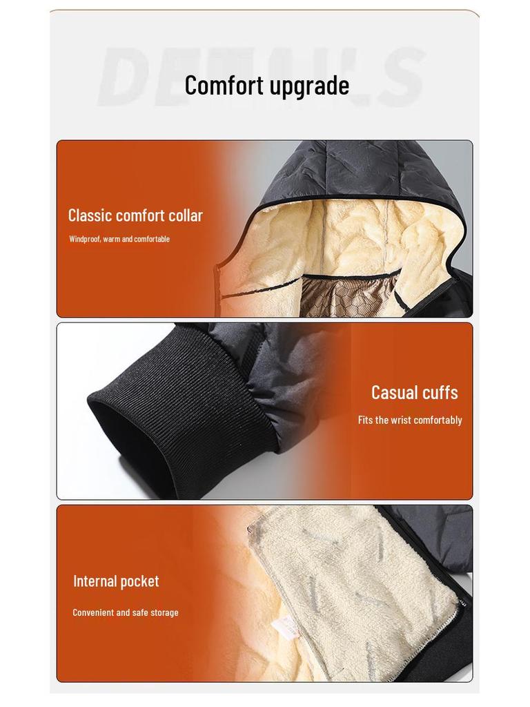 Men's Lambswool Winter Hooded Jacket and Cotton Pants Set - Plus Velvet, Thick, and Large Size.