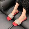 Moda Estate Nuove Pantofole con Tacco Basso Donna Moda Punta Quadrata Aperte Combinazione Sandali con Strass con Cinturino Sottile