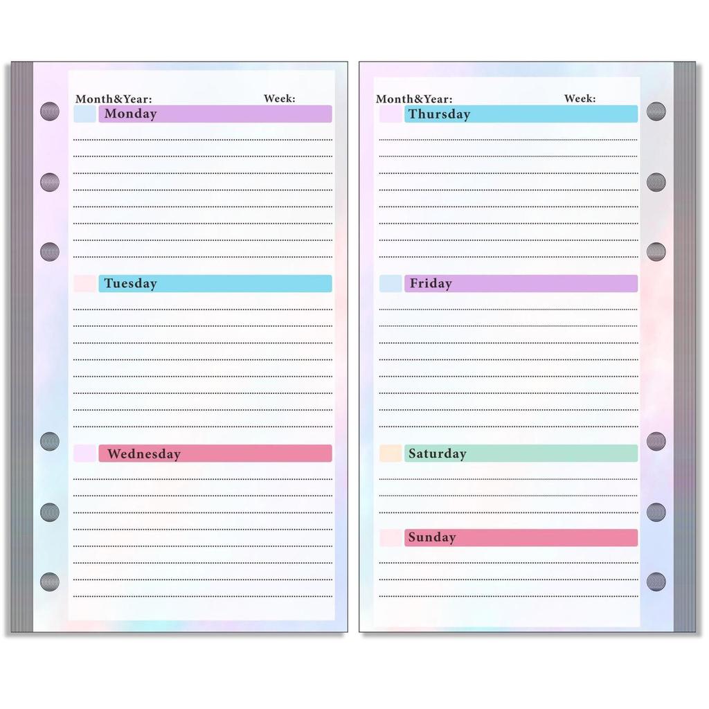 A6 Loose-Leaf Refill Pack with 6 Holes: Weekly Budget Planner & Monthly Scheduler Pages
